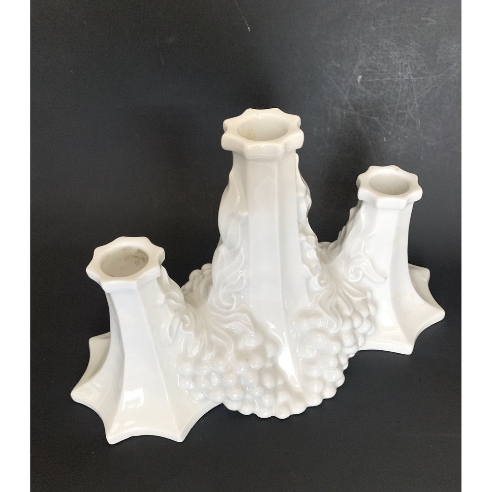 Vintage Red Cliff Ironstone White Sculpted Grapes 3 Arm Candle Holder Candelabra